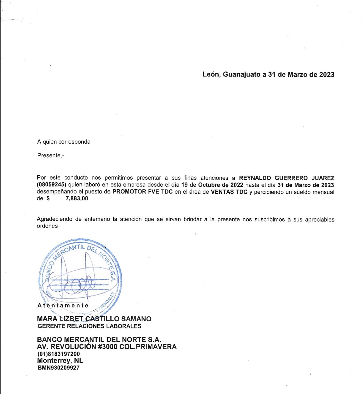 Carta de Recomendacion Banorte